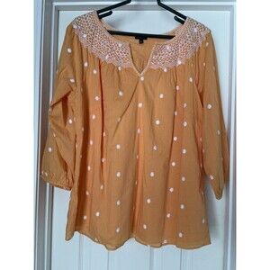 TALBOTS Womans size 1x orange popover top shirt tunic with white polka dots